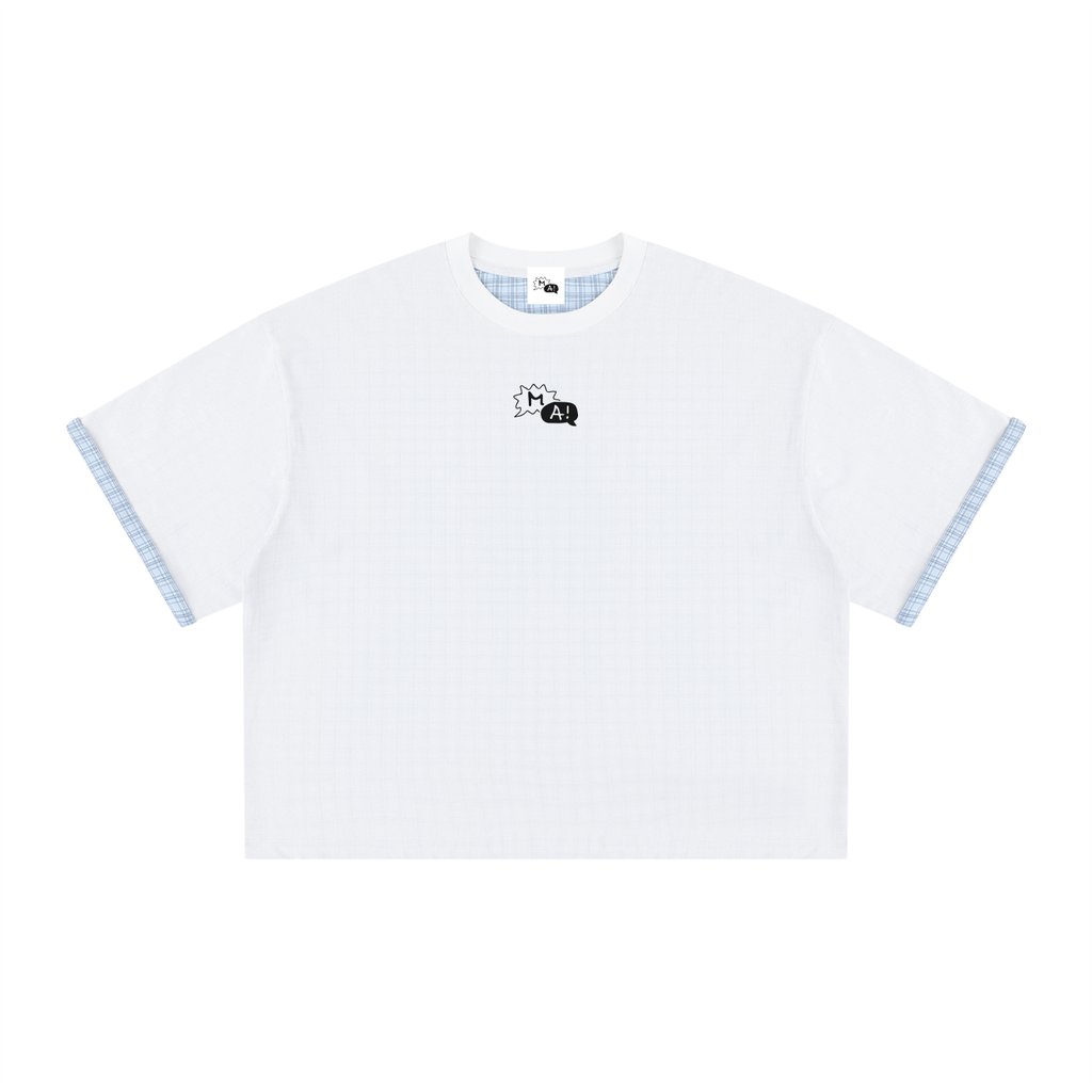 Unisex Boxy Plaid-Lined Double-Face T-Shirt