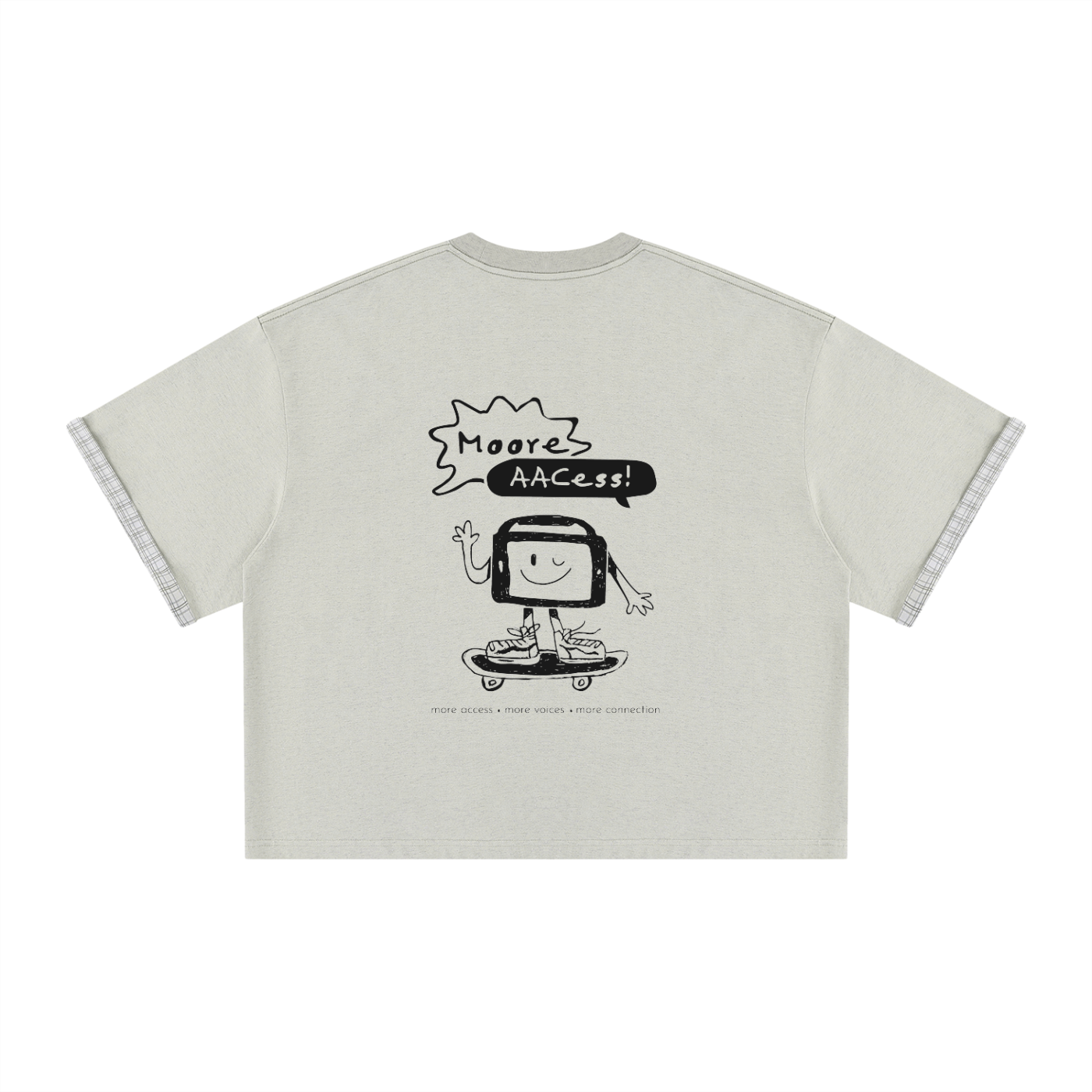 Unisex Boxy Plaid-Lined Double-Face T-Shirt