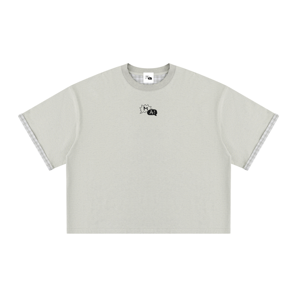 Unisex Boxy Plaid-Lined Double-Face T-Shirt