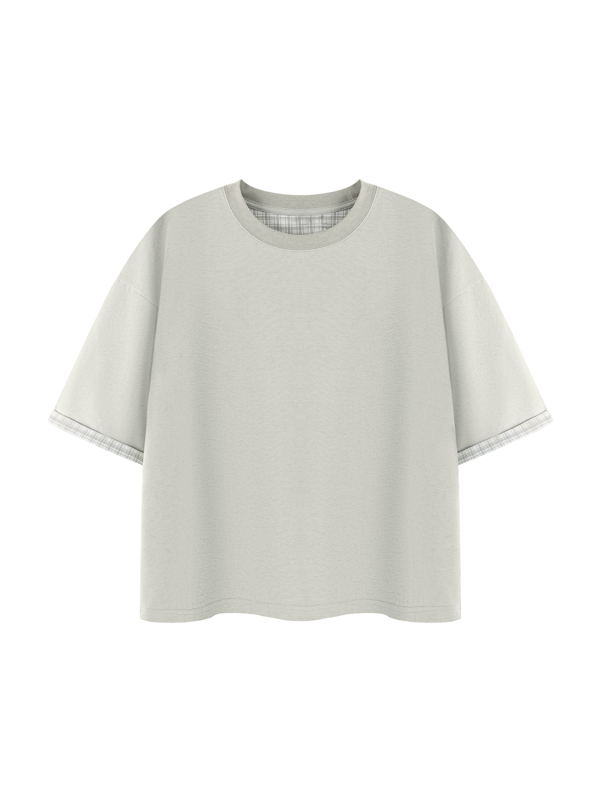 Unisex Boxy Plaid-Lined Double-Face T-Shirt